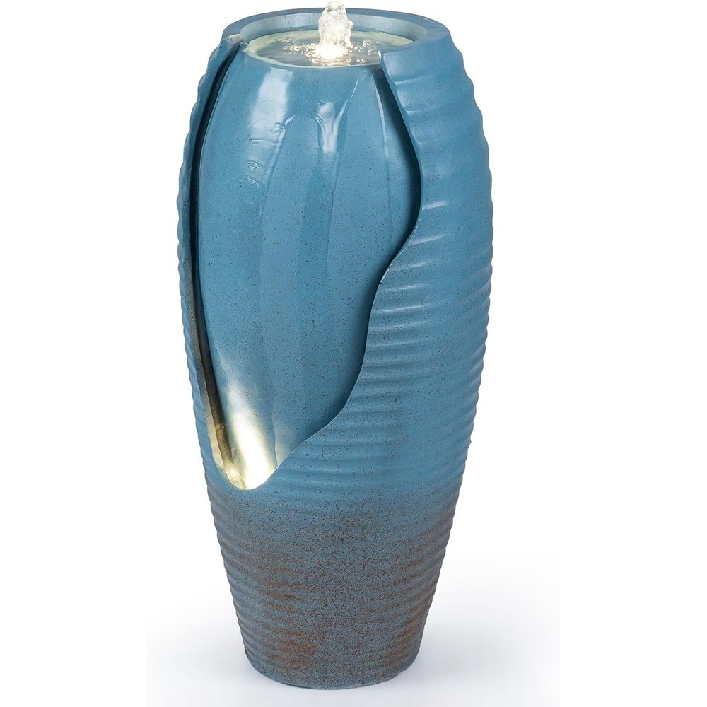 Outdoor Lighting Vintage - Zabytkowa niebieska, popękana doniczka jako fontanna