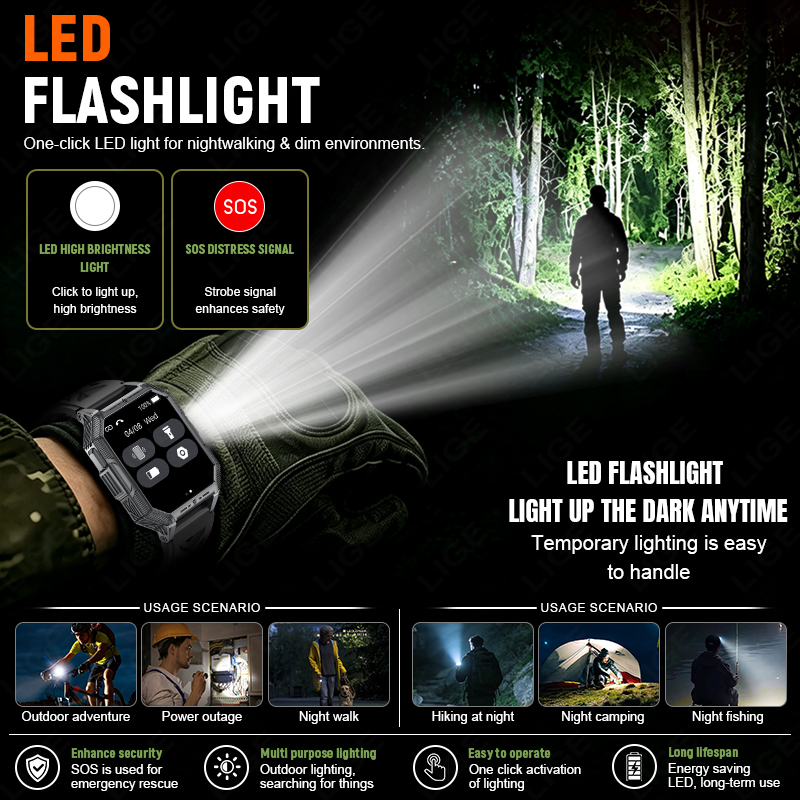 LIGE NOWY Smartwatch Wojskowej – Outdoor Lighting Ip Rating recenzja i cena